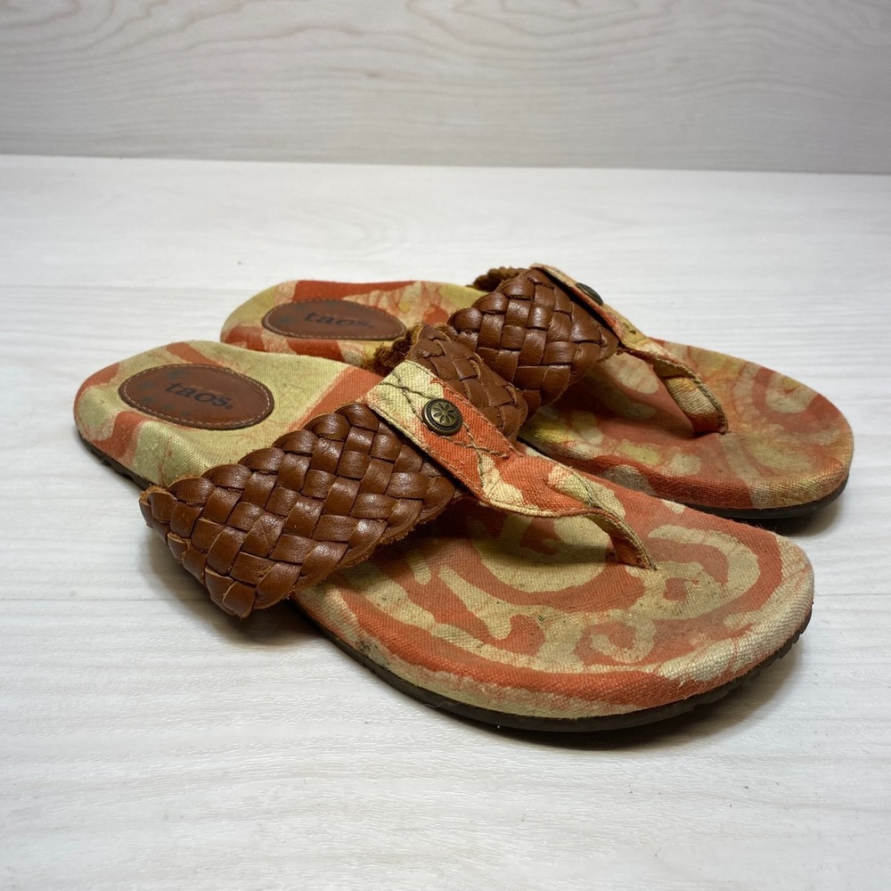 Taos Flip Flop Sandals Womens Sz 7 Brown Leather Comfort Casual Slip On Outdoor